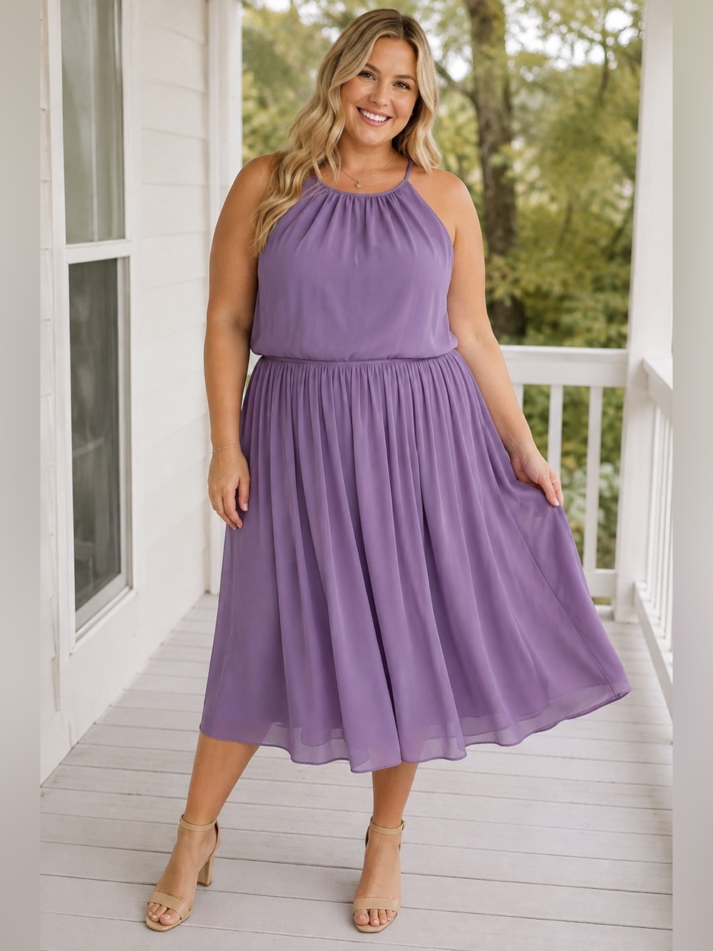 Bill Levkoff Halter Chiffon Midi Dress -Size 22